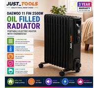 Daewoo 11 Fin 2500W Oil Filled Radiator Portable Electric Heater With Thermostat