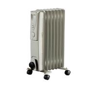 DAEWOO 1500W 7 Fin Portable Oil-Filled Radiator, Adjustable Thermostat, Tip-Over Safety Shut-Off, Wheeled Base with Carry Handle, White