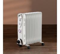 Daewoo Oil Radiator 2500W 11 Fin Portable Heater With 3 Heat Settings Timer White
