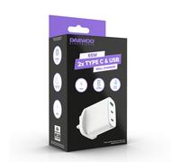 Daewoo Wall Charger, 65W, One USB-A and Two USB-C Ports, Rapid Charge, Smart IC For Optimal Charging For Smart Phones, Tablets, And More, Durable Exterior, UK Plug, White
