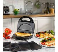 Daewoo 3-in-1 Sandwich, Panini & Crimp Maker 750W, Interchangeable Non-Stick Plates with Cook & Power Indicators, Easy Clean And Compact Design