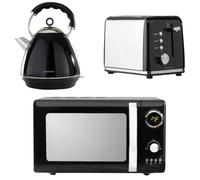 Daewoo Black 3-Pack Kensington Collection Matching 800W Microwave Kettle and Toaster Set 2-Slice Rapid Boil Pyramid