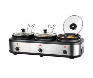 Daewoo 4.5L Triple Slow Cooker with Three 1.5L Ceramic Pots and Glass Lids
