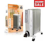 Daewoo 7 Fin Oil Filled Radiator 1500W Portable Electric Heater 3 Heat Settings White