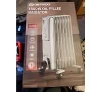 Daewoo 7 Fin Oil Filled Radiator 1500W Portable Electric Heater 3 Heat Settings White