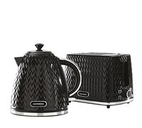 Daewoo Argyle 1.7 Litre Fast Boil Jug Kettle and 2 Slice Toaster Kitchen Matching Set with Concealed Heating Element, Removable Limescale Filter, Easy Clean, Black
