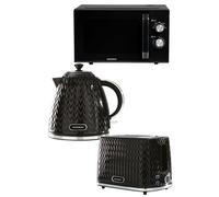 Daewoo Argyle 1.7L Rapid Boil Jug Kettle 2 Slice Toaster and 800W Microwave Triple Pack Black