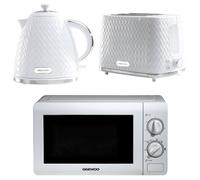 Daewoo Argyle 1.7L Cordless Kettle 2 Slice Toaster And 800W Microwave Set White