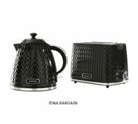 Daewoo Argyle 1.7l Kettle 3kw & 2 Slice Toaster Set- Black Sda1774/ Sda1773