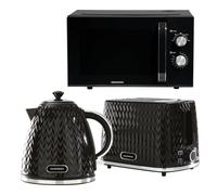 Daewoo Argyle 1.7L Rapid Boil Jug Kettle 2 Slice Toaster and 800W Microwave Triple Pack Black