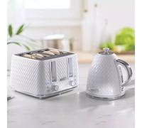 Daewoo 'argyle' 3000W Retro Matching Kettle & 4-Slice Toaster Set 6 Level Browning Colour In White White One Size