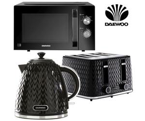 Daewoo Argyle Black Matching Kettle Toaster And Microwave Set 23L, 3000W Jug & 4 Slice
