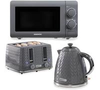 Daewoo Argyle Grey Kettle 4 Slice Toaster & 800W 20L Microwave Matching Set