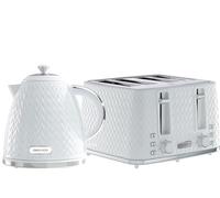 Daewoo Argyle Jug Kettle & 4 Slice Toaster Set, 1.7L 3KW Rapid Boil Stylish Textured Design, Removable Filter, Reheat & Defrost Functions, Perfect for Modern Kitchens, White