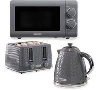 Daewoo Grey Argyle 1.7L Jug Kettle, 4 Slice Toaster and 800W Microwave
