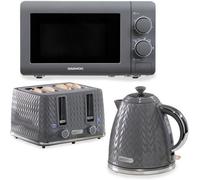 Daewoo Grey Argyle 1.7L Jug Kettle, 4 Slice Toaster and 800W Microwave