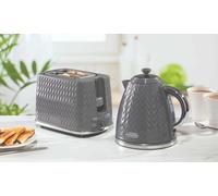Daewoo Argyle Retro Matching Kettle & 2 Slice Toaster Set Pack Black White Grey