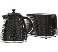 Daewoo Argyle 1.7 Litre Fast Boil Jug Kettle and 2 Slice Toaster Kitchen Matching Set with Concealed Heating Element, Removable Limescale Filter, Easy Clean, Black