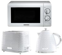 Daewoo Argyle White Jug Kettle 2 Slice Toaster & SDA2075GE 800W 20L Microwave