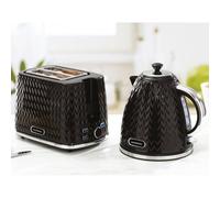 Daewoo Argyle 1.7 Litre Fast Boil Jug Kettle and 2 Slice Toaster Kitchen Matching Set with Concealed Heating Element, Removable Limescale Filter, Easy Clean, Black