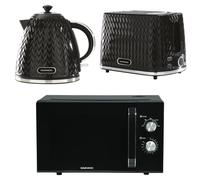 Daewoo Black Argyle Kettle, 2-Slice Toaster & Microwave Bundle