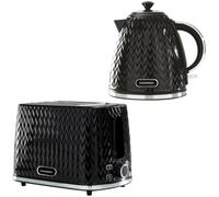 Daewoo Black Argyle Kettle & 2 Slice Toaster Set