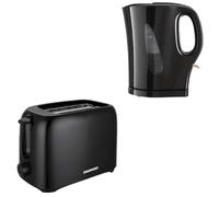 Daewoo Essentials Plastic 1.7 Litre Kettle And 2 Slice Toaster Set Black, Breakfast Combo, Fill Roughly 7 Cups In One Boil, Visible Water Window And Variable Browning Controls, Clean Simple Design