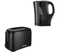 Daewoo Essentials Plastic 1.7 Litre Kettle And 2 Slice Toaster Set Black, Breakfast Combo, Fill Roughly 7 Cups In One Boil, Visible Water Window And Variable Browning Controls, Clean Simple Design