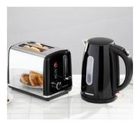 Daewoo Black Kensington 1.7 Litre 3000 Watt Matching Jug Kettle And Toaster Set 2 Slice Stainless Steel Rapid Boil Reheat Defrost