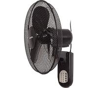 Daewoo Branded 16" 40cm Oscillating Wall Mounted Air Cool Fan with 3 Speed Settings, Timer & Remote Control (Black)