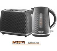 Daewoo Cascade 1.7L Jug Kettle and 2 Slice Toaster Black Ribbed Texture Design [EEK: Compliant]