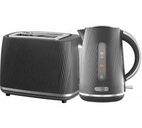 Daewoo Cascade 1.7L Jug Kettle and 2 Slice Toaster Black Ribbed Texture Design [EEK: Compliant]
