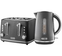 Daewoo Cascade 1.7L Jug Kettle and 4 Slice Toaster Black Ribbed Texture Design