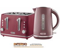 DAEWOO Cascade 1.7L Jug Kettle and 4 Slice Toaster Ruby Ribbed Textured Design