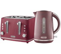 Daewoo Cascade 1.7L Jug Kettle and 4 Slice Toaster Ruby Ribbed Textured Design