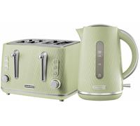 Daewoo Cascade 1.7L Jug Kettle and 4 Slice Toaster Sage Ribbed Texture Design