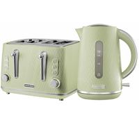 Daewoo Cascade 1.7L Jug Kettle and 4 Slice Toaster Sage Ribbed Textured Design