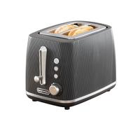 Daewoo Cascade 2 Slice Toaster - Black Ribbed Design, Adjustable Browning, Defrost & Reheat Functions, Removable Crumb Tray, Cancel Button, Compact Countertop Toaster