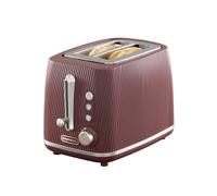 Daewoo Cascade 2 Slice Toaster - Ruby Ribbed Design, Adjustable Browning, Defrost & Reheat Functions, Removable Crumb Tray, Cancel Button, Compact Countertop Toaster
