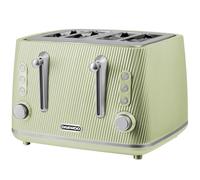 Daewoo Cascade 4 Slice Toaster - Sage Ribbed Finish, Dual Independent Controls, Adjustable Browning, Cancel, Reheat & Defrost Functions, Removable Crumb Trays