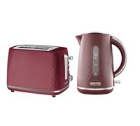Daewoo Cascade Kettle & 2 Slice Toaster Bundle Set, Textured, 1.7L, Wide Slots, Ruby Red