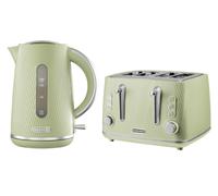Daewoo Cascade Kettle & 4 Slice Toaster Bundle Set, Textured, 1.7L, Wide Slots, Green