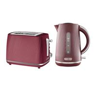 Daewoo Cascade Kettle & Toaster Set - 1.7L Rapid Boil Electric Kettle & 2 Slice Toaster Bundle - Ruby Ribbed Finish, Adjustable Browning, Reheat & Defrost, Removable Crumb Tray, Limescale Filter