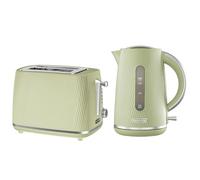 Daewoo Cascade Kettle & Toaster Set - 1.7L Rapid Boil Electric Kettle & 2 Slice Toaster Bundle - Sage Ribbed Finish, Adjustable Browning, Reheat & Defrost, Removable Crumb Tray, Limescale Filter