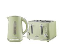Daewoo Cascade Sage Green 1.7L 3Kw Rapid-Boil Kettle And 4-Slice Toaster Set