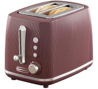 Daewoo Cascade 2 Slice Toaster - Ruby Ribbed Design, Adjustable Browning, Defrost & Reheat Functions, Removable Crumb Tray, Cancel Button, Compact Countertop Toaster