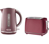 Daewoo Cascade Kettle & Toaster Set - 1.7L Rapid Boil Electric Kettle & 2 Slice Toaster Bundle - Ruby Ribbed Finish, Adjustable Browning, Reheat & Defrost, Removable Crumb Tray, Limescale Filter