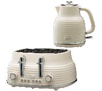 Daewoo Cream Sienna Jug Kettle & 4 Slice Toaster Set