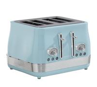 Daewoo Denver 4 Slice Toaster - Sky Blue, Retro Vintage Design, Wide Slots, Defrost, Reheat, Cancel Functions, Browning Control, Removable Crumb Trays - Ideal for Family Kitchens