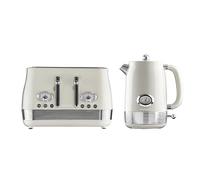 Daewoo Denver Breakfast Set - Buttermilk Cream, Retro 1.5L Rapid Boil Kettle & 4 Slice Wide Slot Toaster, Temperature Gauge, Defrost, Reheat, Cancel Functions, Ideal for Stylish Kitchens